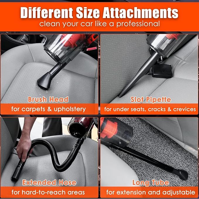 Viewsun Car Cleaning Kit, Orange 17pcs Car Interior Detailing Kit with High Power Handheld Vacuum, Detailing Brush Set, Windshield Cleaner, Cleaning Gel, Complete Auto Accessories for Women Men Teens