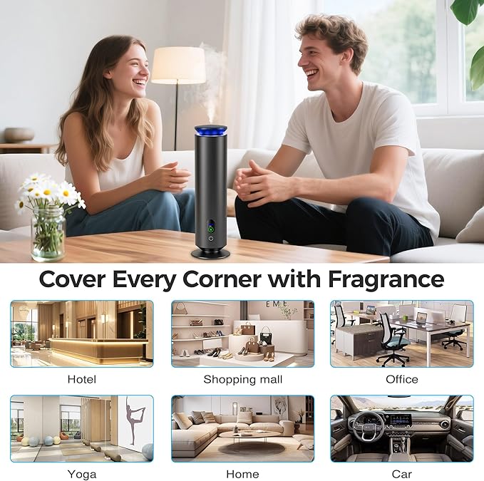 Hotel Scent Diffuser Starter Kit - 1000 Square Feet, 7 Ambient Light Settings, Includes 5 Essential Oils for Hotel Aromatherapy, Hotel Scent Diffuser,for Hotels, Homes, and Large Rooms