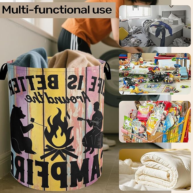 Camping Foldable Laundry Hamper - Waterproof Fabric Storage Basket with Handles, Clothes Hampers for Laundry,Bedroom,Dorm
