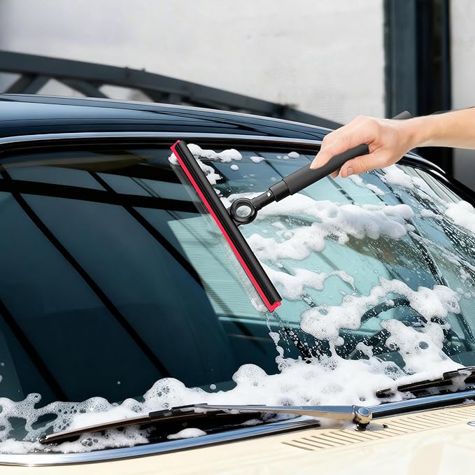 EHOMGUI Shower Squeegee for Glass Doors, Window Squeegee for Home,Squeegee with Telescopic Extension Pole,Professional Window Cleaning Tool, Black, for Mirror, Glass, Ceramic Tile