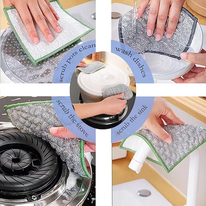 xingjieyun New Scratch-Resistant Multi-Functional Metal Wire Dish Cloth, Double-Sided for Wet and Dry use, Suitable for Washing Dishes, cookware, Sinks, stoves, and Kitchen Cleaning. (5PCS)