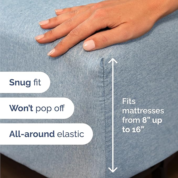 Twin 4 Piece Sheet Set - Comfy Breathable & Cooling - Soft Hotel Luxury Bedding Set with 8-16 Inch Deep Pockets - 1 Flat & 1 Fitted Sheet & 2 Pillowcases - Wrinkle Free & Easy Care - Heathered Blue