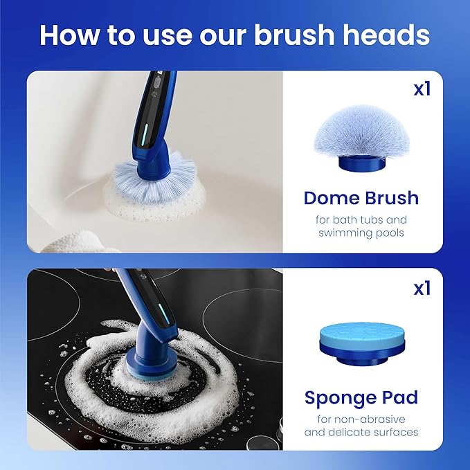 iKLYN 2026 Upgraded Electric Spin Scrubber: 120 Min Runtime, IPX7 Waterproof Cordless Power Scrubber, Adjustable Extension Handle, 8 Heads, 2 Speeds for Shower, Tub, Tile & Floor