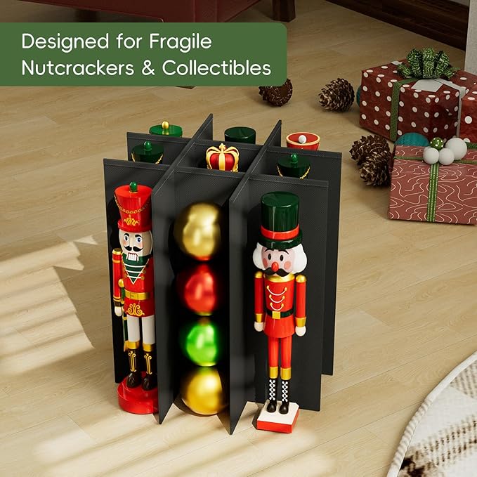 Christmas Nutcracker and Figurine Collectible Storage Box, Christmas Storage Box Ornaments up to 9-16" , Holiday Christmas Decor Organizer with Adjustable Dividers, Nutcracker not Included(Gray)