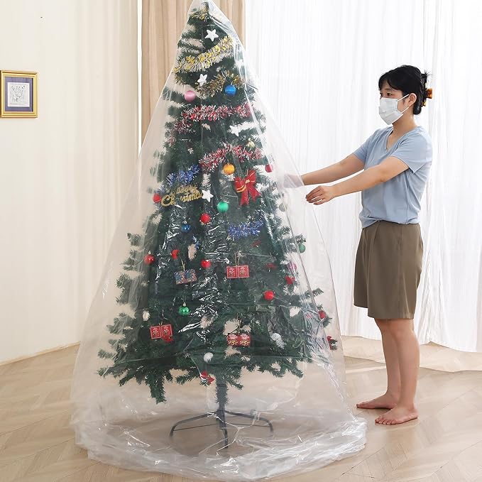 Christmas Tree Disposal Bag, Clear Extra Large 9x6ft Tree Storage Bag Cover, Jumbo Heavy Duty Plastic Xmas Tree Removal Bag for Upright