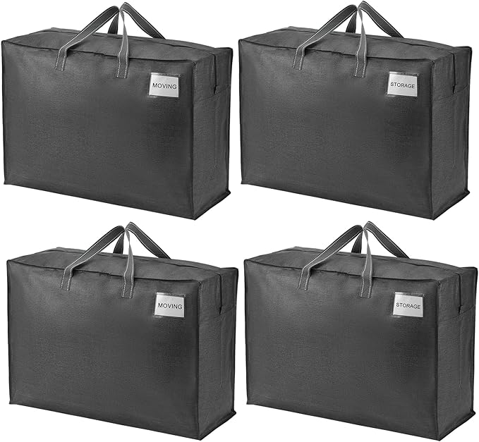 VENO 4 Pack Moving Bags, Christmas Storage Containers, Storage Totes, Zipper On Top, Sturdy, Storage Bags for Camping, Clothes, Bedding, Comforters, Pillows (27 Gallon Dark Gray, 4 Pack)