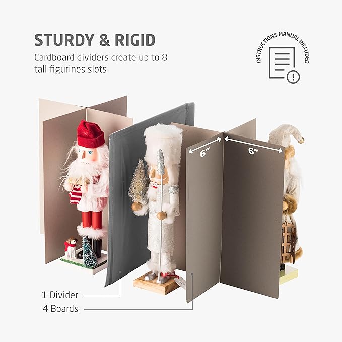 ZOBER Nutcracker Storage Containers - Ornament Christmas Figurine Storage Box - Christmas Village Containers Fits Up to 8 15-Inch Figurines & Xmas Decorations Accessories - Gray