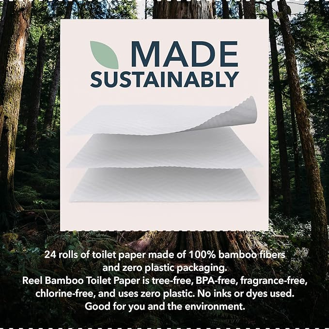 Bulk Reel Premium Toilet Paper - 2 Pack - 48 Rolls of Toilet Paper - 3-Ply Made From Tree-Free - Zero Plastic Packaging