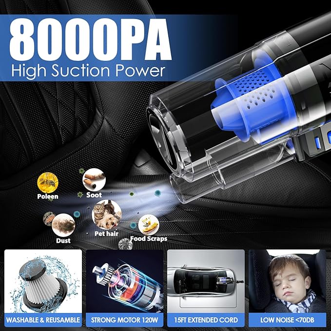 Viewsun Car Cleaning Kit, Car Interior Detailing Kit with High Power Handheld Vacuum, Detailing Brush Set, Windshield Cleaner, Cleaning Gel, Complete Auto Accessories for Men, Women