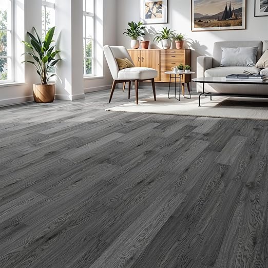Peel and Stick Floor Tile, INMOZATA Self Adhesive Vinyl Plank Flooring Wood Grain Look 36-Pack 54 Sq.Ft Grey Waterproof Tile Sticker for Bedroom, Living Room, Kitchen, RV(Slategray)