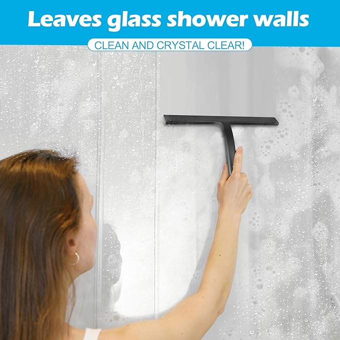 DNZPFU Shower Squeegee for Glass Doors, Mirror Window Tile Scrubber Cleaner with Hook Silicone (Gray)