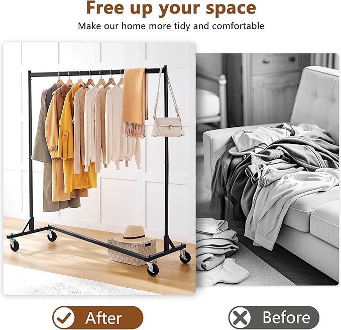 Hoctieon Z Rack, Rolling Clothes Racks with Z-Base, Heavy Duty Garment Rack, Clothing Racks for Hanging Clothes, Sturdy Metal Hanging Holder, Clothes Organizer Rack, Black