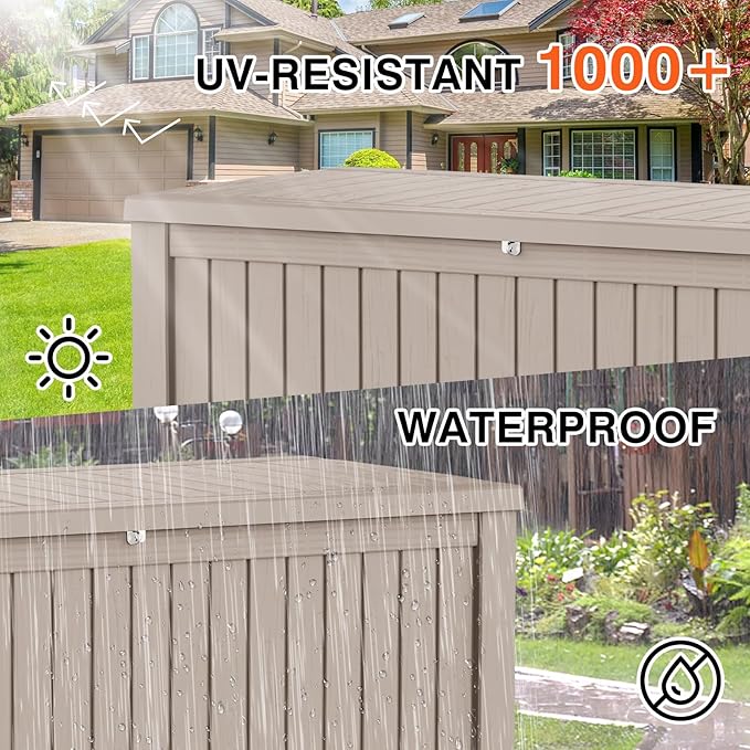 Outdoor Storage Box Waterproof, 180 Gallon Lockable Resin Deck Box Large, Patio Storage Bin for Pool Accessories Cushion Furniture, Garden Tools, UV-Resistant Outside Delivery Grey