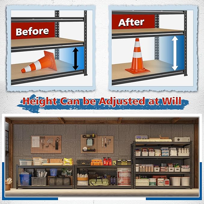 DurayLoly 55" W Storage Shelves, 2040LBS Garage Shelving Heavy Duty, 4-Tier Storage Shelving, Adjustable Metal Shelving Unit for Garage, Warehouse, Pantry, Kitchen, 55" W × 24" D × 60" H
