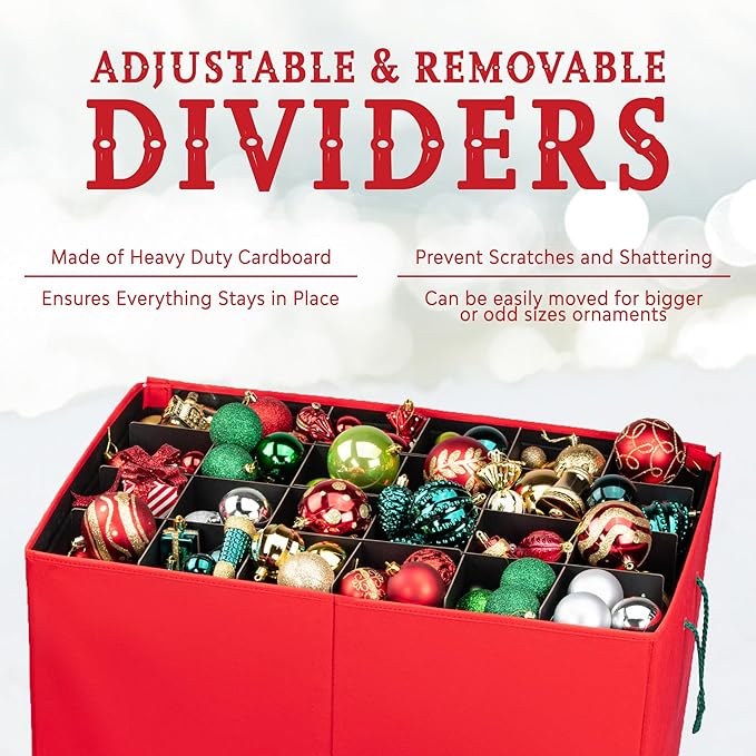 HOLDN’ STORAGE Christmas Ornament Storage Box with Dividers, Stores Ornaments up to 96 of 3 Inch Large Christmas Ball Storage Containers with 4 Trays - Red