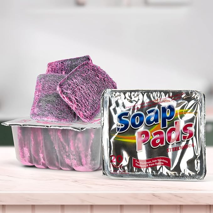 SteadMax 20 Pack Steel Wool Soap Pads, Pre-Soaped Metal Scouring Pads for Easy Cleaning of Dishes, Pans, Ovens and Pots