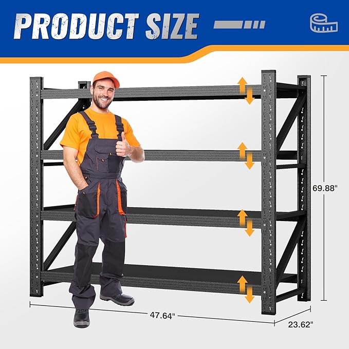 BYNSOE 48" W Storage Shelves 3000lbs Garage Metal Shelving Heavy Duty Garage Shelves Adjustable Storage Shelves for Industrial, Factory,48" W X 24" D X 69" H