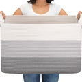 OIAHOMY Extra Large Blanket Basket, 95L Woven Storage Basket, Cotton Rope Toy Bin for Baby Room, Container for Storage in Living Room, 24''×17''×14'', Gradient Grey