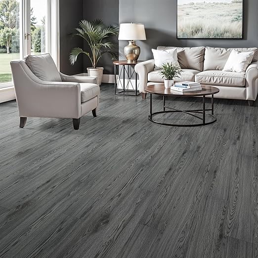 Peel and Stick Floor Tile, INMOZATA Self Adhesive Vinyl Plank Flooring Tile Wood Grain Look 36-Pack 54 Sq.Ft Waterproof Tile Sticker for Bedroom, Living Room, Kitchen, RV(Gray)