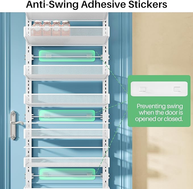SNTD Over the Door Pantry Organizer - 8 Tier Adjustable Pantry Door Spice Organizer, Large Capacity Hanging Door Spice Rack for Kitchen Pantry Organizers and Storage (White, 17" W x 6" D x 69" H)