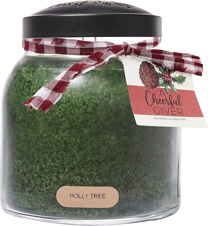 A Cheerful Giver — Holly Tree - 34oz Papa Scented Candle Jar with Lid - Keepers of the Light - 155 Hours of Burn Time, Gift for Women, Green