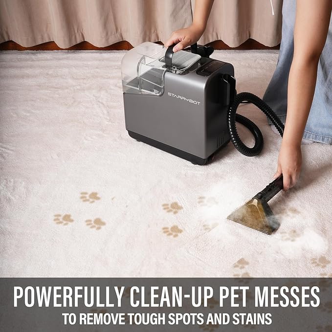 Portable Carpet Cleaner Machine with Steam and Heating Techology,18Kpa Powerful Suction with Versatile Tools for Pets, Couch,Spot Cleaner for Stairs/Furniture/Rug(Gray)