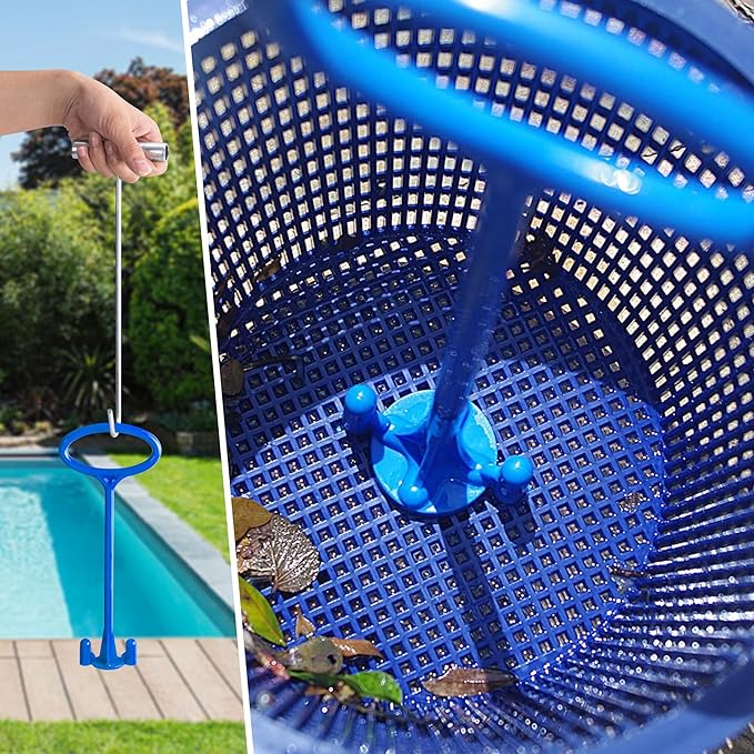 RunNico Skimmer Basket Handle,Universal Pool Skimmer Baskets Hook Tool with Handle,Inground Swimming Basket Handle Cleaning Tool for Debris Removal,Keep Hands Clean and Safe Supplies