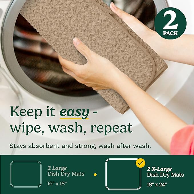 Cuisinart Dish Drying Mats for Kitchen Counter - (2) 18" x 24" Ultra Absorbent Dish Drying Mat XL - Foldable, Machine Washable, Fast Drying Dish Mat