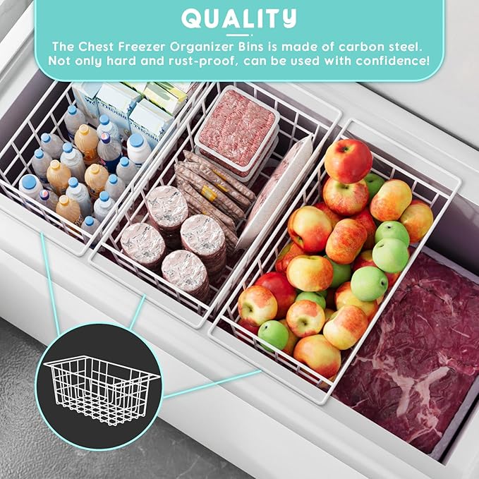 DPZM 2Packs 17.5 inch Chest Freezer Organizer, Refrigerator Organizer Bins, Freezer Baskets with Handles, Metal Wire Baskets for Snacks, fruits, Potatoes, Meat