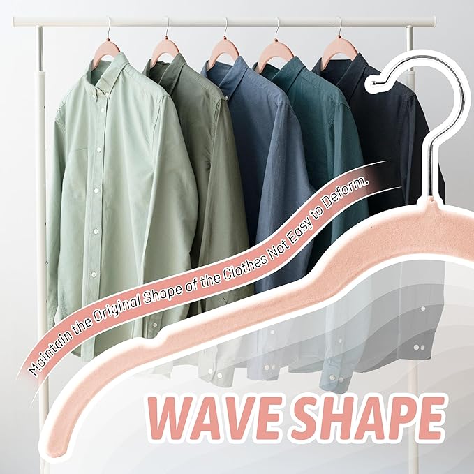 Sishynio Premium Velvet Shirt Hangers 50 Pack, Non-Slip 360° Swivel Hook Space-Saving Felt Hanger, Slim Flocked Hangers for Blouses, Strappy Dresses, Tank Tops(Pink)