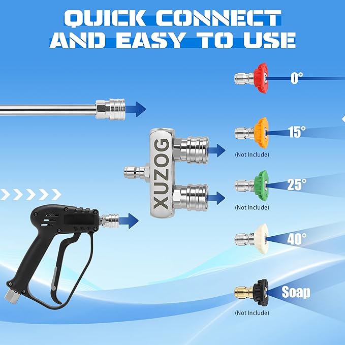Pressure Washer Tips, 2-in-1 Pressure Washer Nozzle Tips, Dual Power Washer Nozzle with 4PCS Pressure Washer Spray Nozzles(0,40 Degree), 1/4 Inch Quick Connect, 5000 PSI