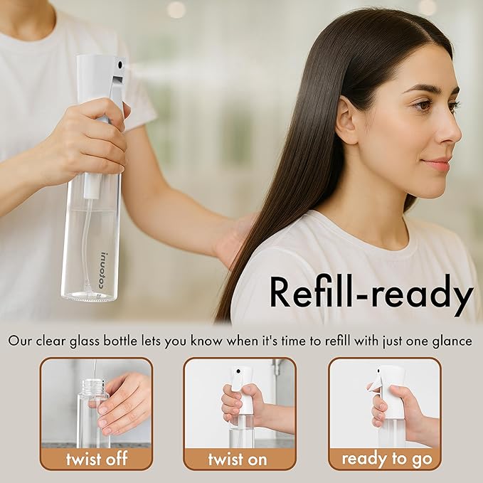 Cotouni Continuous Spray Bottle for Hair Care, Hydrating Skin Care | Plant Mister or Squirt Bottle for Ironing and Cleaning, 10.1 fl oz/300 mL Clear Glass, 9.8"(H) x 2.08"(W)