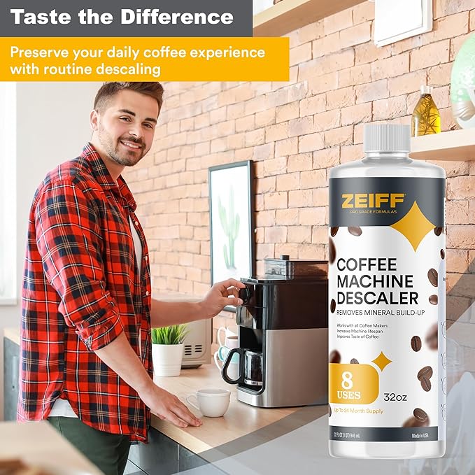 Zeiff Coffee Machine Descaler - 32oz (8 Uses) - Compatible with Nespresso, Breville, Delonghi, Keurig Descaling Solution for Coffee Maker Cleaner and Descaler - Coffee and Espresso Machine Descaler