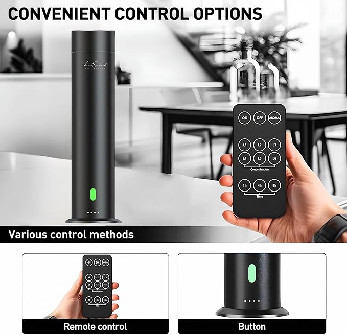 Wireless Aroma Diffuser Scent Oil - Home Luxury Portable Scent Diffuser - Remote Control Waterless Diffuser - 1000 sq. ft Coverage - Essential Oil 20ml Sample Pack Included - Aromatherapy (Black)