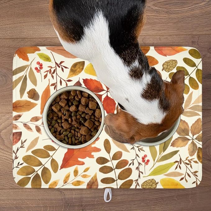 Fall Dish Drying Mat for Kitchen Counter 24x18 Inch Watercolor Autumn Maple Leaf Drying Mat with Absorbent Reversible Microfiber Dish Drainer Mats Rack Pad for Coffee Bar Countertop Protector