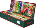 BlessedSeason Wrapping Paper Storage Organizer for 40 Inch Christmas Gifts Wrapping Paper, 2 Visible Supplies Pockets for Holiday Accessories, Christmas Decoration Storage Containers, Green