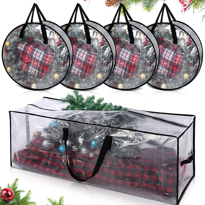 5 Pack Christmas Storage Bags, 7.5 Ft Christmas Tree Large Bag and 24 inch Wreath Garland Containers Packing Tote Moving Bags with Handle Zipper for Artificial Xmas Tree Wreath Garland