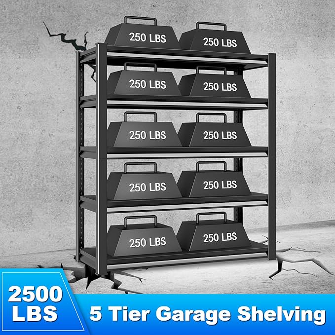 Rufokisa Garage Shelving Heavy Duty，Large Loads Adjustable Garage Storage Shelves, Metal Storage Racks and Shelving Units, Utility Rack Shelves,47.2”W x 18”D x 78”H, Black