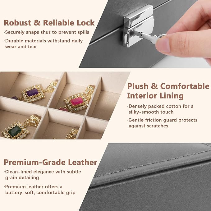 Homeanda Jewelry box 2 layer Jewelry box Leather Jewelry boxes for Women Girls Teens Jewelry organizer box Jewelry Storage box with lock(Black)