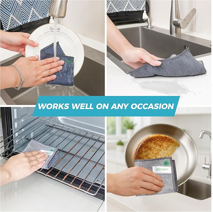 UAFAP 12Pcs New Upgrade 2-Layer Non Scratch Wire Dishcloth,Wire Dishwashing Rag,Reusable Quick-Dry Odor-Free Scrub Cloths for Dishes, Kitchen Cleaning Dish Rags for Cookware,Sinks, Dishes,Stove ﻿
