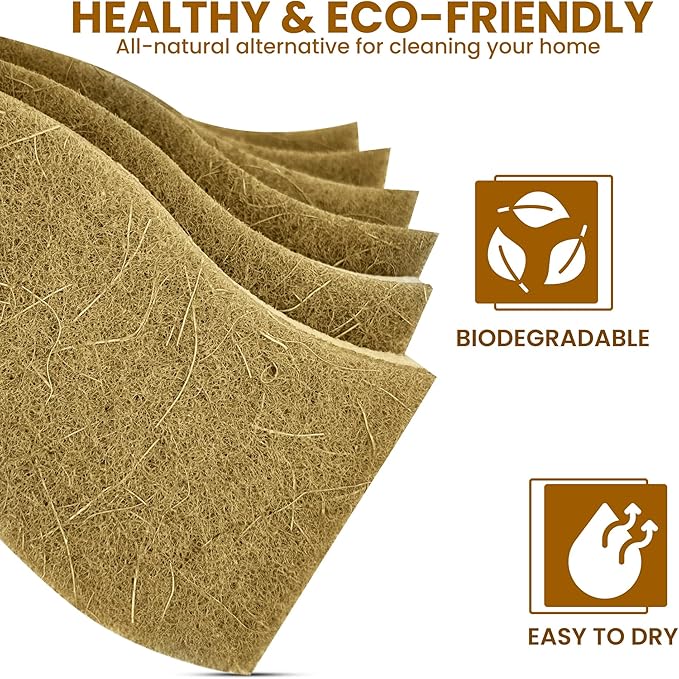 MMG Prime Natural Kitchen Sponge –12-Pack Biodegradable Sponges for Dishes –Compostable Dish Washing Scrubbers – Eco Friendly Non-Scratch Cellulose & Coconut Husk Scrubber Sponges for Cleaning