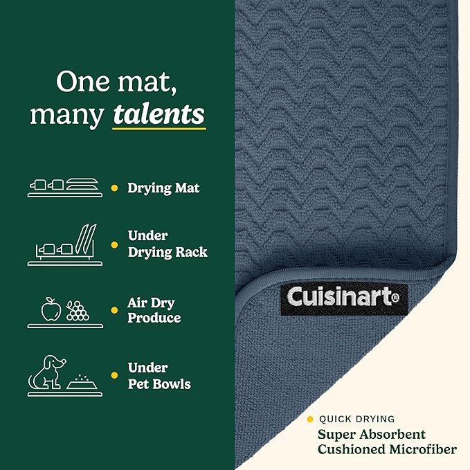 Cuisinart Dish Drying Mats for Kitchen Counter - (2) 18" x 24" Ultra Absorbent Dish Drying Mat XL - Foldable, Machine Washable, Fast Drying Dish Mat