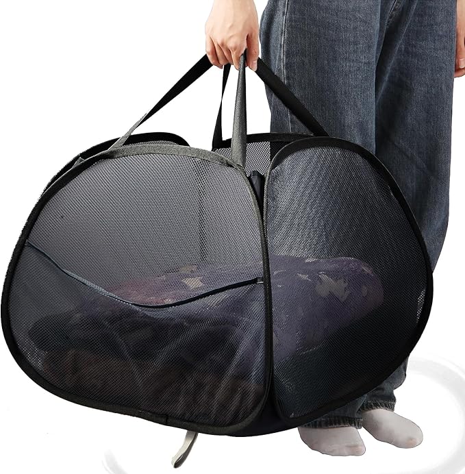 Collapsible Laundry Baskets, 90L Large Foldable Laundry Basket, Durable Mesh Pop Up Hampers for Laundry, Dirty Clothes Laundry Hamper for Bedroom, Bathroom, Dorm, Laundry Room, Travel, Camping Black