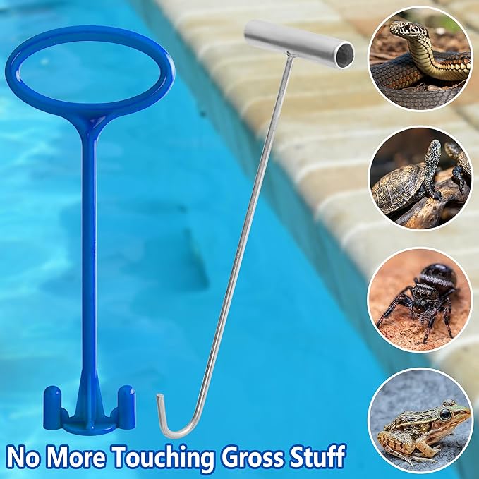 RunNico Skimmer Basket Handle,Universal Pool Skimmer Baskets Hook Tool with Handle,Inground Swimming Basket Handle Cleaning Tool for Debris Removal,Keep Hands Clean and Safe Supplies
