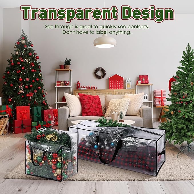 5 Pack Christmas Storage Bags, 7.5 Ft Christmas Tree Large Bag and 4 Garland Wreath Containers Packing Tote Moving Bags with Handle Zipper Heavy Duty for Artificial Xmas Tree Wreath Garland