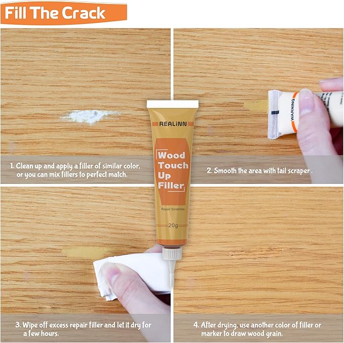 REALINN Wood Furniture Repair Kit- Set of 28 - Touch Up Markers, Fillers with Wood Putty - Repair Scratch, Cracks, Hole, Discoloration for Wooden Door, Floor, Table, Cabinet