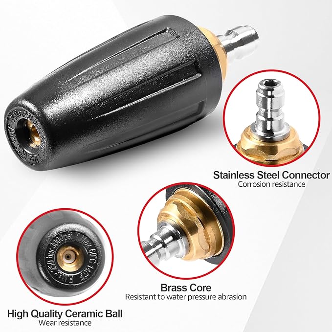 YAMATIC Pressure Washer Tips Turbo Nozzle, 360° Rotating Spray Turbo 3600 PSI 4.0GPM with 1/4" Quick Connector, Compatible with Ryobi, Greenworks, Craftsman, Troybilt, Simpson