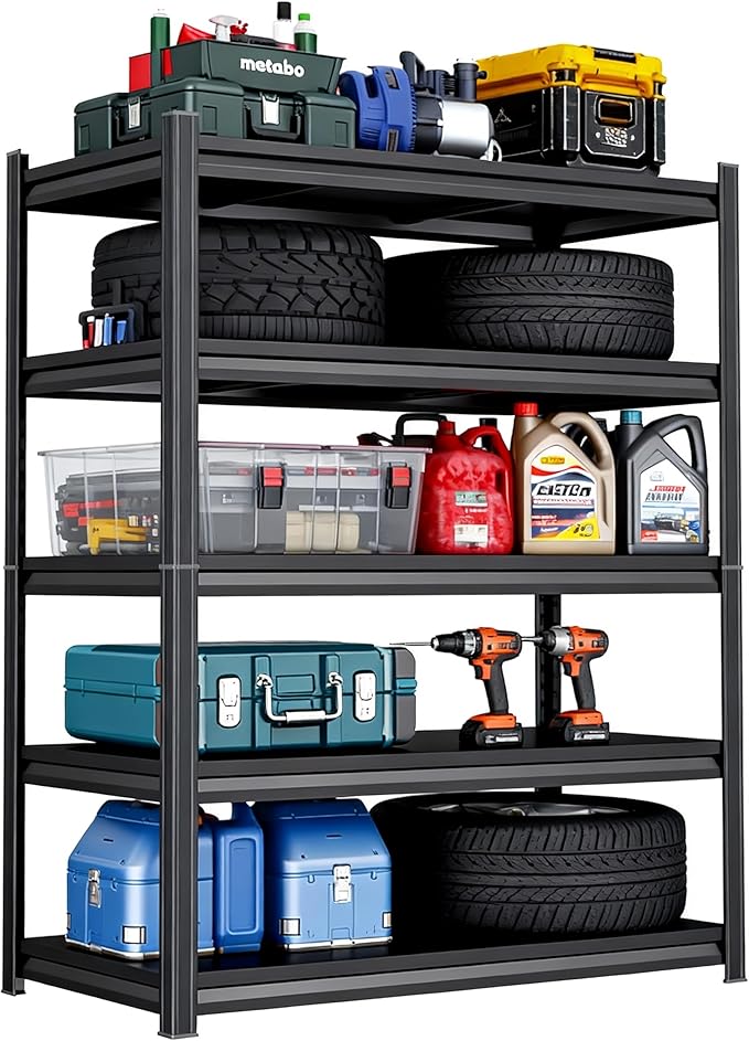 Notmise Metal Garage Shelving Unit, Heavy Duty 5-Tier Adjustable Storage Rack, Steel Shelving,3000 lbs Capacity, Industrial Shelves for Heavy Tools and Equipment (5-Tier 77.4" H × 39.4" W × 17.7" D)