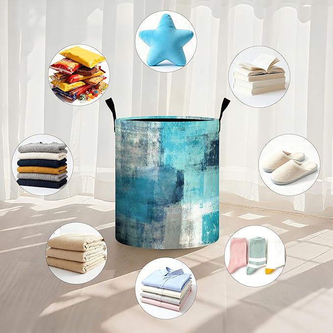 Teal Laundry Basket Storage Bin Foldable Laundry Hamper Clothes Storage Bucket Organizer 19.6x15.7 Inch For Laundry Room/Bedroom/Bathroom