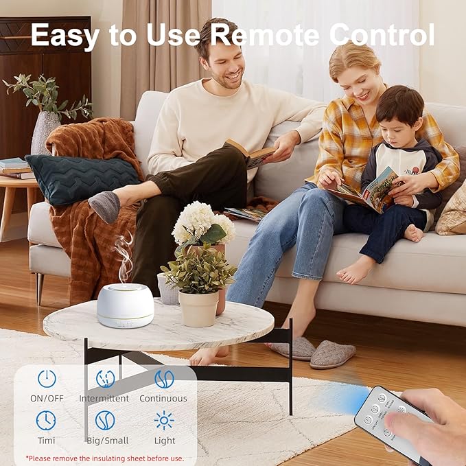 300ML Essential Oil Diffuser - 8 Hours Run Time, Aromatherapy Diffuser with Remote Control, 7-Color LED Lights for Home, Bedroom